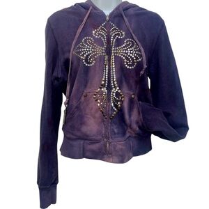 LF Purple Rock Tie-Dye Hoodie Thermal Lined Studded Sweatshirt-EUC